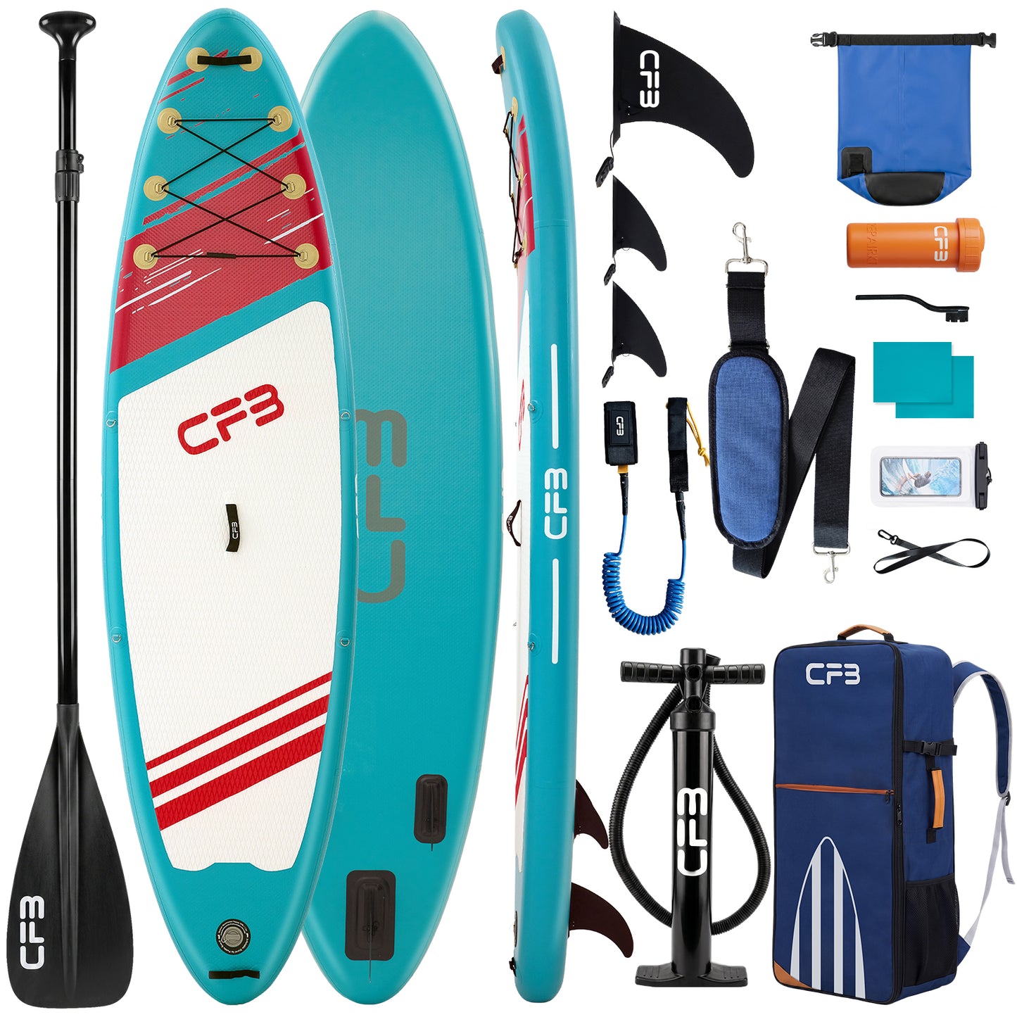 CFB Stand Up Paddling Board Aufblasbar 320x84x15cm, Extra Breites SUP Board Set für Erwachsene & Anfänger, Max 130kg, mit Tragegurt, Doppelhubpumpe & 5L Dry Bag