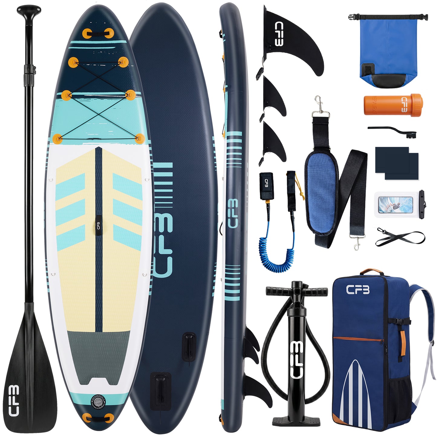CF3 Stand Up Paddle Board 10'6'' – Aufblasbares SUP Board Set mit Paddel & Pumpe – Rutschfestes Allround Paddleboard für Erwachsene & Anfänger – Touring & Freizeit