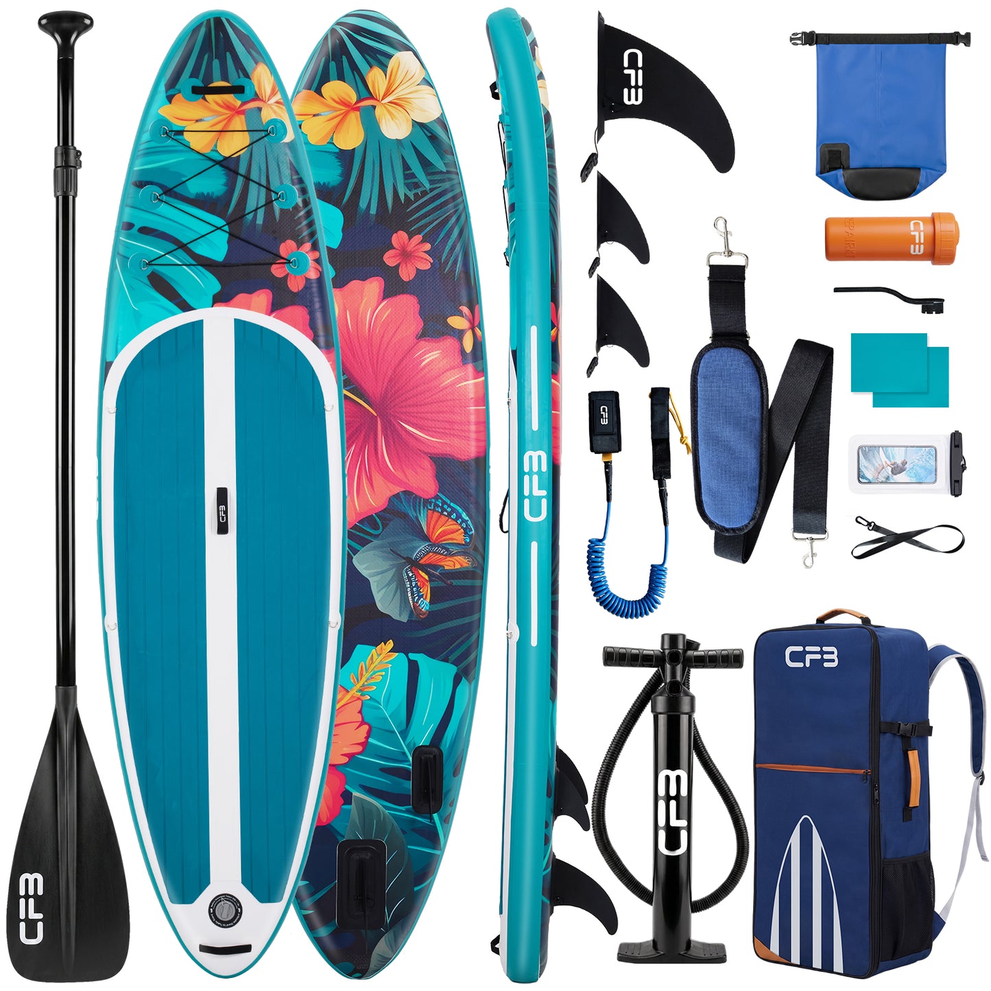 CFB Stand Up Paddling Board Aufblasbar 320x84x15cm, Extra Breites SUP Board Set für Erwachsene & Anfänger, Max 130kg, mit Tragegurt, Doppelhubpumpe & 5L Dry Bag