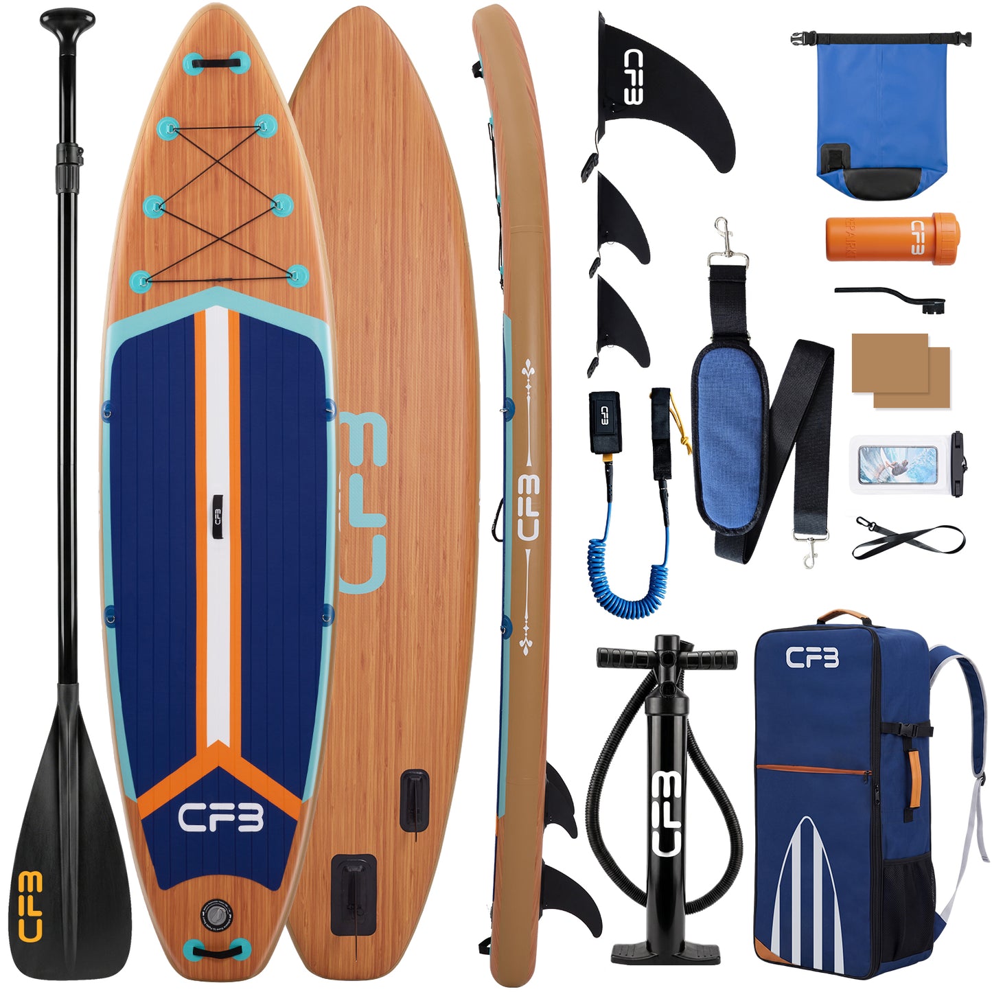 CFB Stand Up Paddling Board Aufblasbar 335x86x15cm, Ultra Breites SUP Board Set für Erwachsene & Familie, Max 140kg, mit Tragegurt, Doppelhubpumpe & 5L Dry Bag