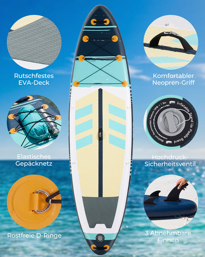 CF3 Stand Up Paddle Board 10'6'' – Aufblasbares SUP Board Set mit Paddel & Pumpe – Rutschfestes Allround Paddleboard für Erwachsene & Anfänger – Touring & Freizeit