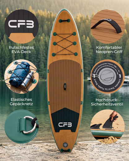 CFB Stand Up Paddling Board Aufblasbar 320x84x15cm, Extra Breites SUP Board Set für Erwachsene & Anfänger, Max 130kg, mit Tragegurt, Doppelhubpumpe & 5L Dry Bag