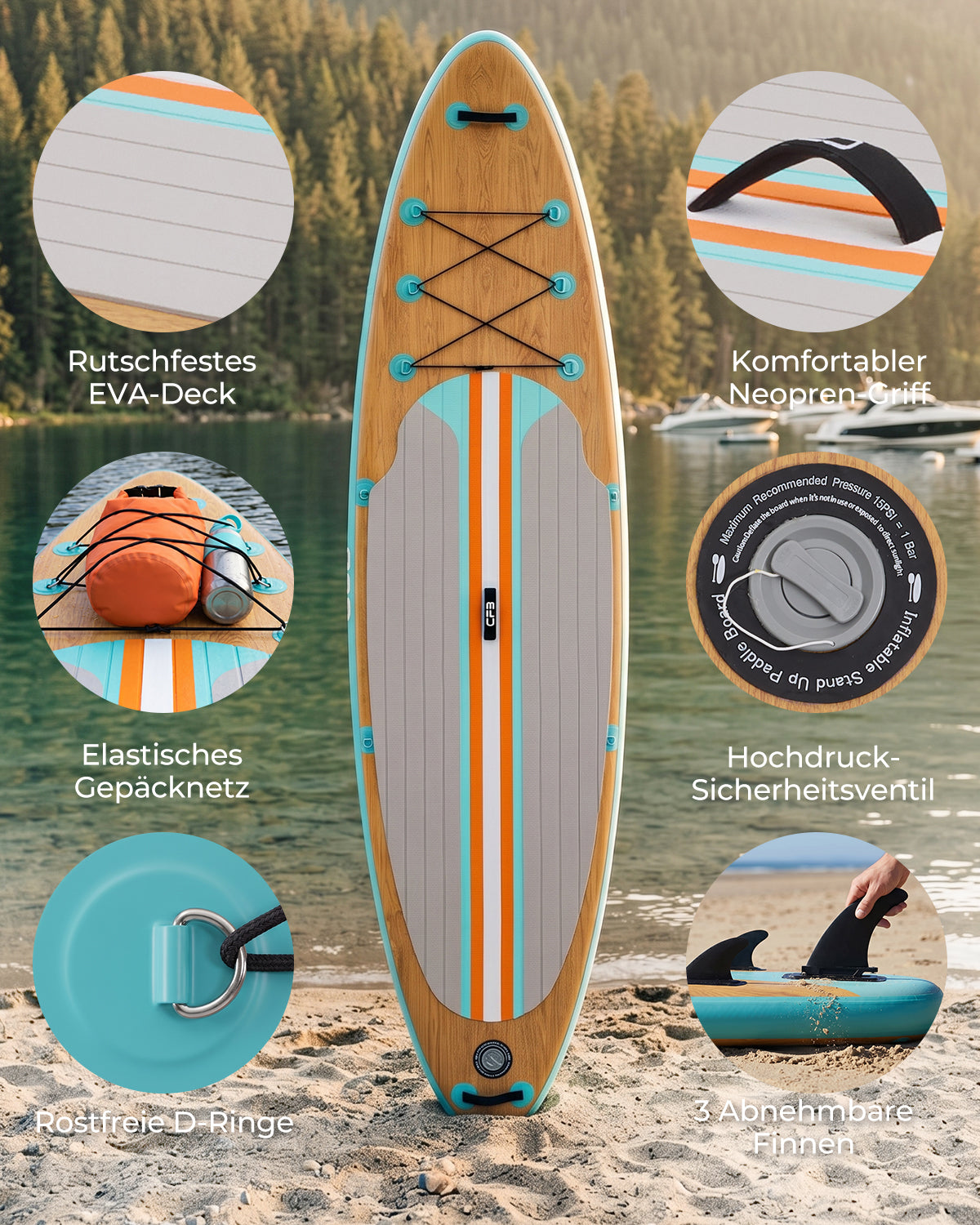 Premium Inflatable SUP Board 10'6'' – Stabil & Kipp­sicher – Hochdruck Drop-Stitch Technologie – Rutschfeste EVA-Deckfläche – Ideal für Anfänger & Fortgeschrittene