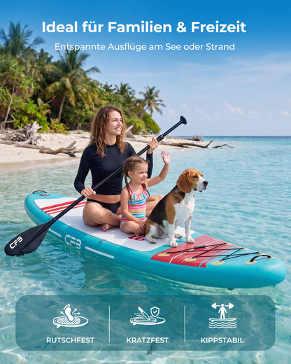 CFB Stand Up Paddling Board Aufblasbar 320x84x15cm, Extra Breites SUP Board Set für Erwachsene & Anfänger, Max 130kg, mit Tragegurt, Doppelhubpumpe & 5L Dry Bag