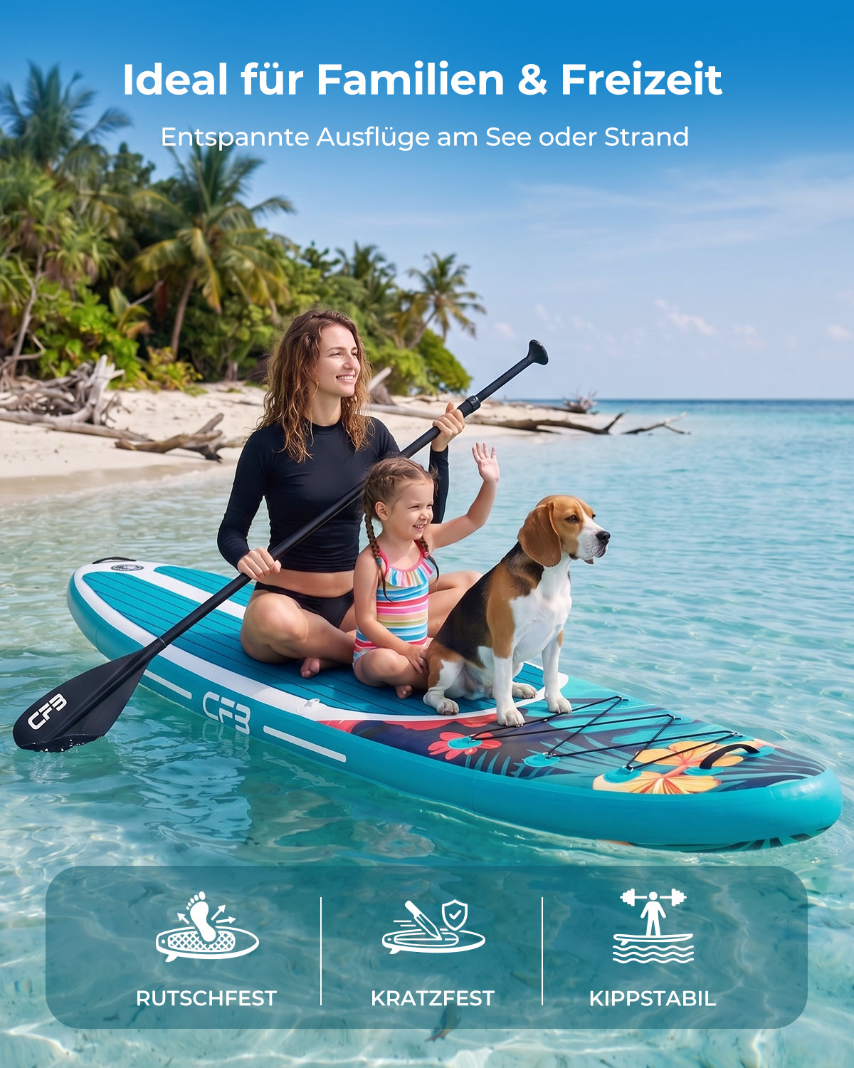 CFB Stand Up Paddling Board Aufblasbar 320x84x15cm, Extra Breites SUP Board Set für Erwachsene & Anfänger, Max 130kg, mit Tragegurt, Doppelhubpumpe & 5L Dry Bag
