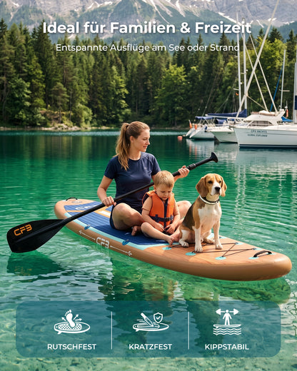 CFB Stand Up Paddling Board Aufblasbar 335x86x15cm, Ultra Breites SUP Board Set für Erwachsene & Familie, Max 140kg, mit Tragegurt, Doppelhubpumpe & 5L Dry Bag