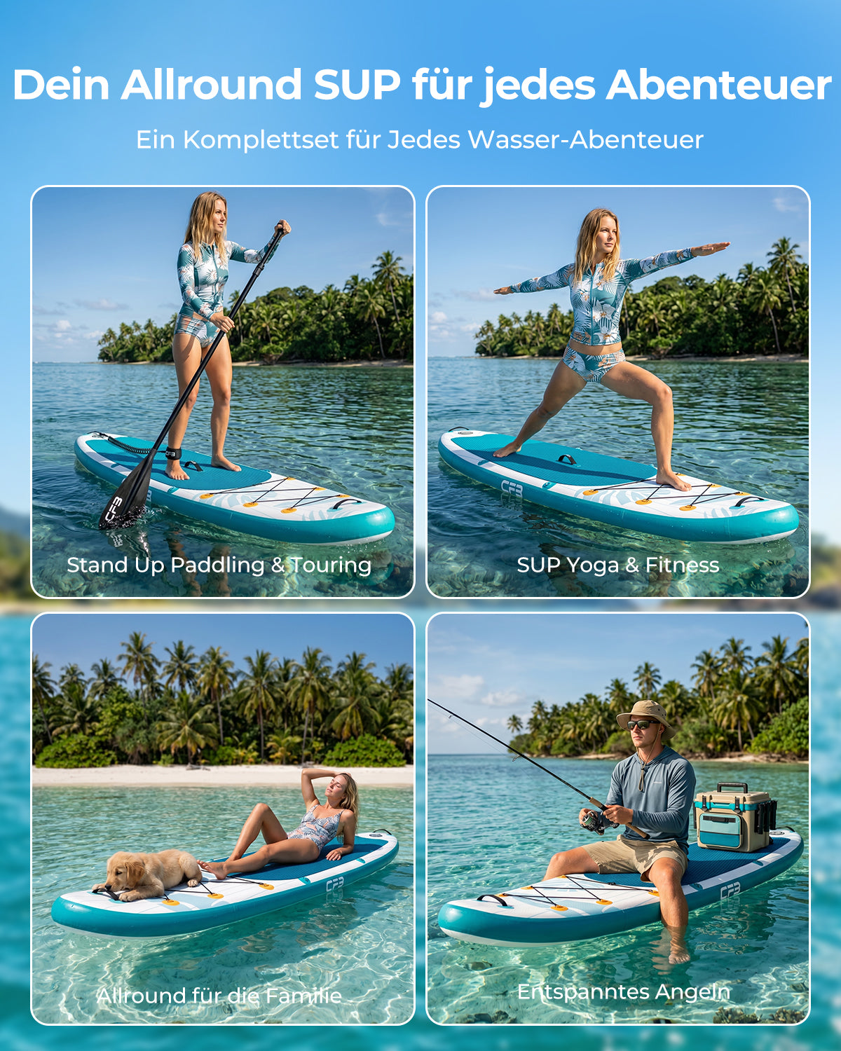 CFB aufblasbares SUP-Board 320cm - Premium Stand Up Paddle Board für alle Gewässer, stabil und langlebig, ideal für Anfänger & Profis, inkl. komplettes Zubehör