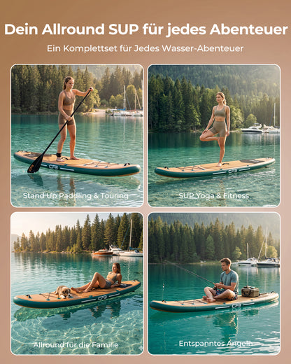 CFB Stand Up Paddling Board Aufblasbar 320x84x15cm, Extra Breites SUP Board Set für Erwachsene & Anfänger, Max 130kg, mit Tragegurt, Doppelhubpumpe & 5L Dry Bag