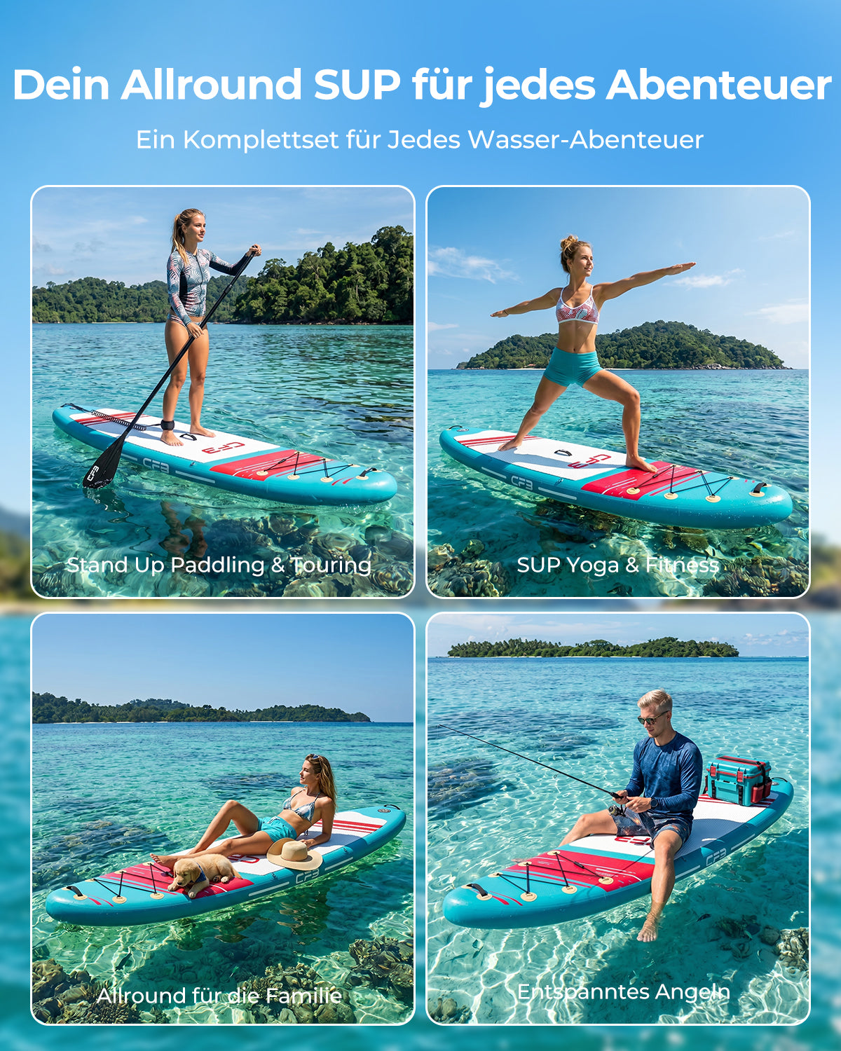 CFB Stand Up Paddling Board Aufblasbar 320x84x15cm, Extra Breites SUP Board Set für Erwachsene & Anfänger, Max 130kg, mit Tragegurt, Doppelhubpumpe & 5L Dry Bag