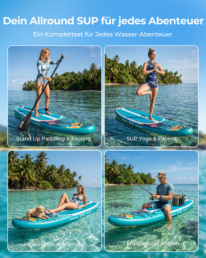 CFB Stand Up Paddling Board Aufblasbar 320x84x15cm, Extra Breites SUP Board Set für Erwachsene & Anfänger, Max 130kg, mit Tragegurt, Doppelhubpumpe & 5L Dry Bag