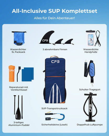 CF3 Premium SUP Board – Allround Stand Up Paddle Board für Anfänger & Fortgeschrittene