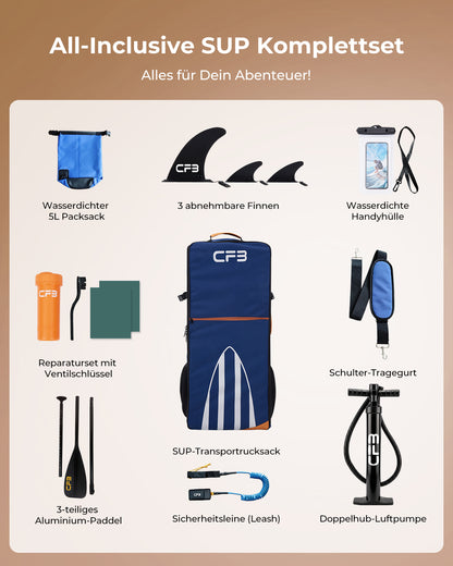CFB Stand Up Paddling Board Aufblasbar 320x84x15cm, Extra Breites SUP Board Set für Erwachsene & Anfänger, Max 130kg, mit Tragegurt, Doppelhubpumpe & 5L Dry Bag
