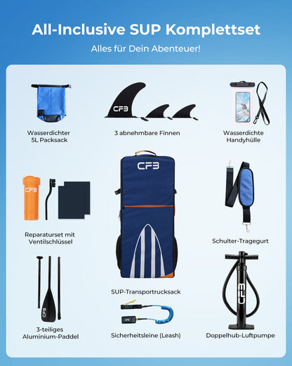 CF3 Stand Up Paddle Board 10'6'' – Aufblasbares SUP Board Set mit Paddel & Pumpe – Rutschfestes Allround Paddleboard für Erwachsene & Anfänger – Touring & Freizeit