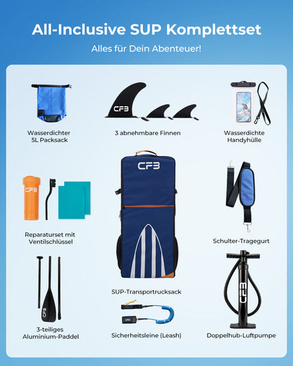 CFB Stand Up Paddling Board Aufblasbar 320x84x15cm, Extra Breites SUP Board Set für Erwachsene & Anfänger, Max 130kg, mit Tragegurt, Doppelhubpumpe & 5L Dry Bag