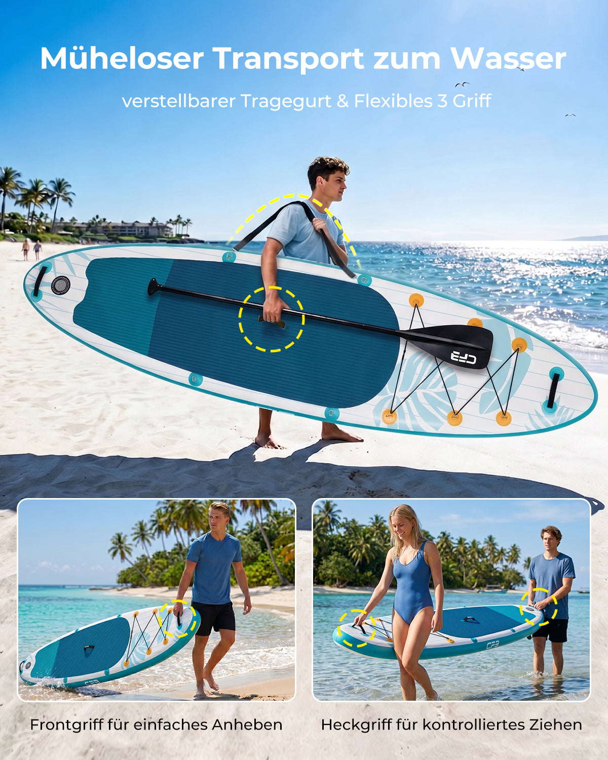 CFB aufblasbares SUP-Board 320cm - Premium Stand Up Paddle Board für alle Gewässer, stabil und langlebig, ideal für Anfänger & Profis, inkl. komplettes Zubehör