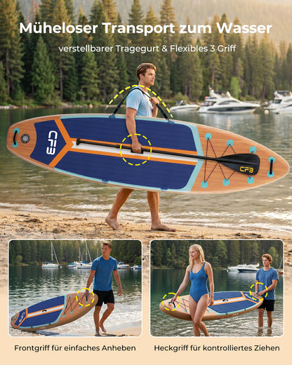 CFB Stand Up Paddling Board Aufblasbar 335x86x15cm, Ultra Breites SUP Board Set für Erwachsene & Familie, Max 140kg, mit Tragegurt, Doppelhubpumpe & 5L Dry Bag