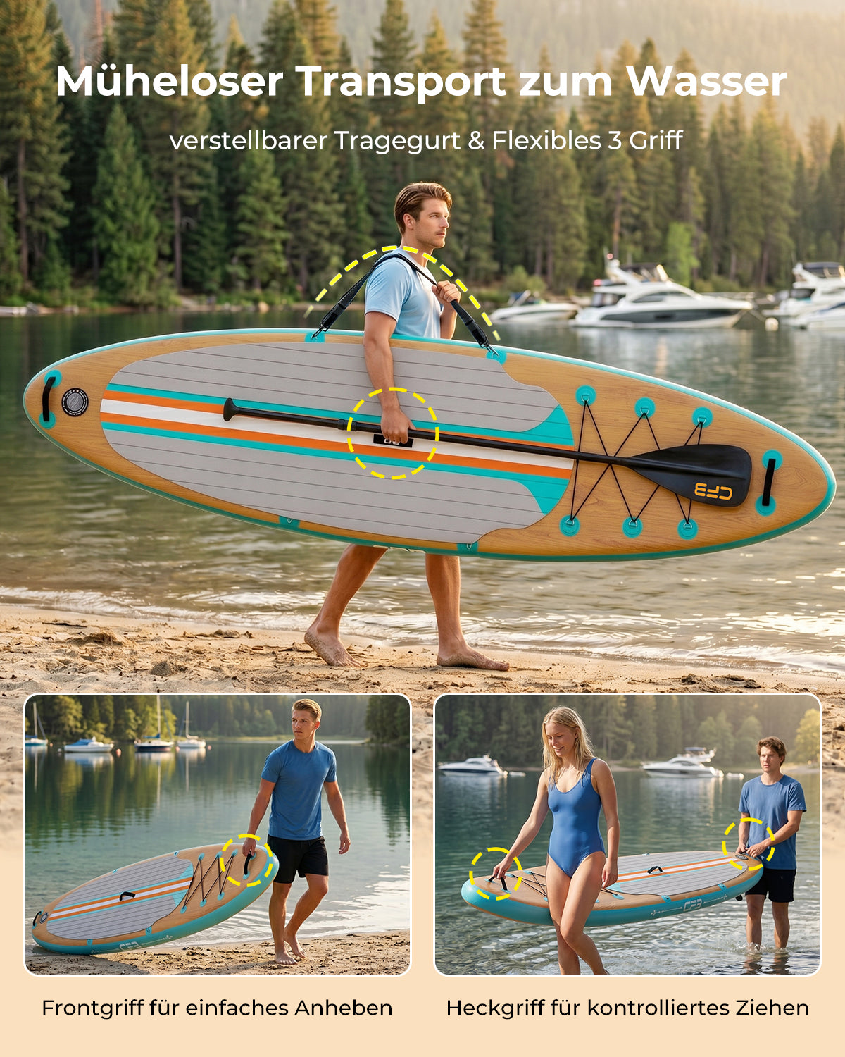 Premium Inflatable SUP Board 10'6'' – Stabil & Kipp­sicher – Hochdruck Drop-Stitch Technologie – Rutschfeste EVA-Deckfläche – Ideal für Anfänger & Fortgeschrittene