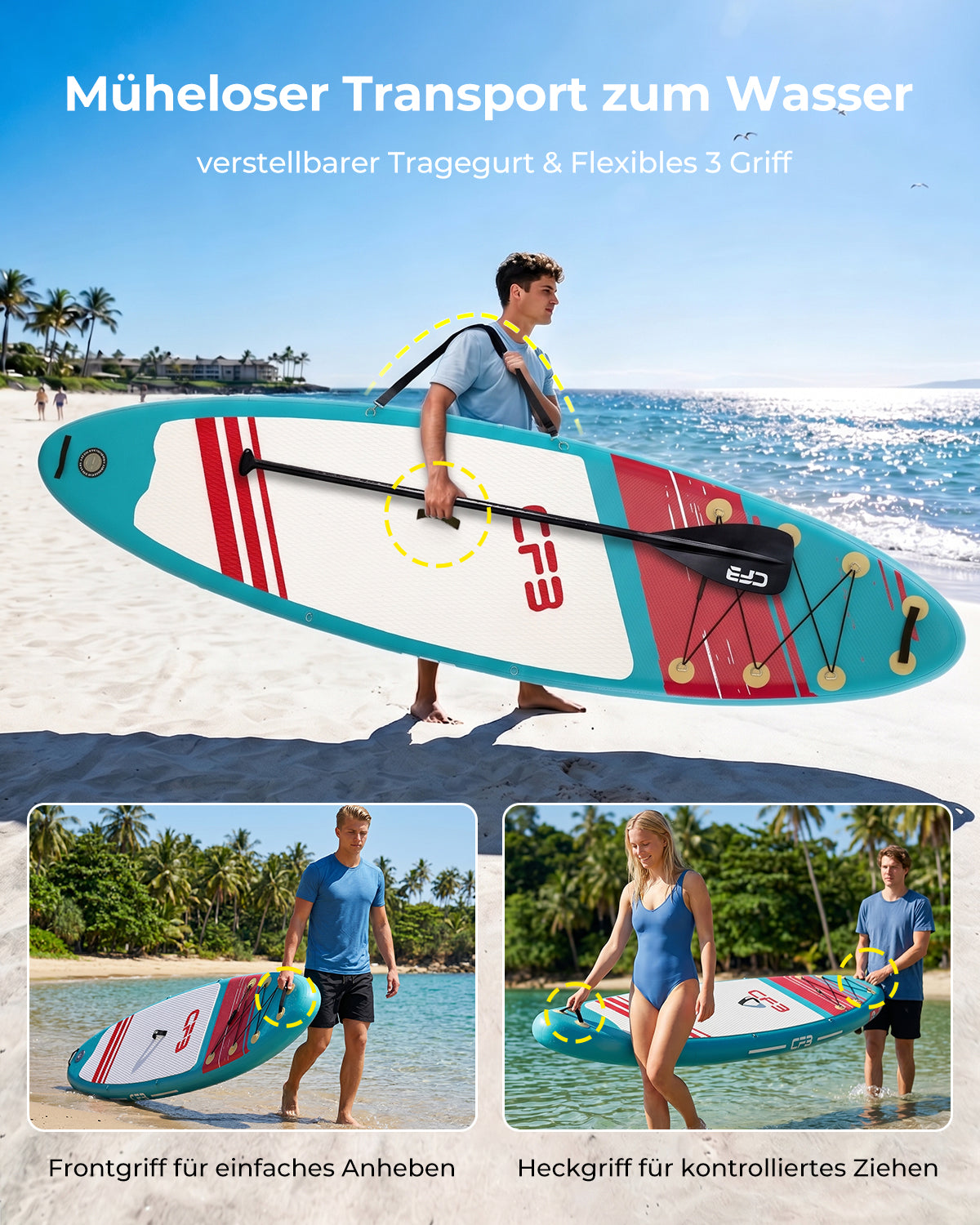 CFB Stand Up Paddling Board Aufblasbar 320x84x15cm, Extra Breites SUP Board Set für Erwachsene & Anfänger, Max 130kg, mit Tragegurt, Doppelhubpumpe & 5L Dry Bag