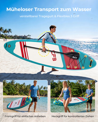 CFB Stand Up Paddling Board Aufblasbar 320x84x15cm, Extra Breites SUP Board Set für Erwachsene & Anfänger, Max 130kg, mit Tragegurt, Doppelhubpumpe & 5L Dry Bag