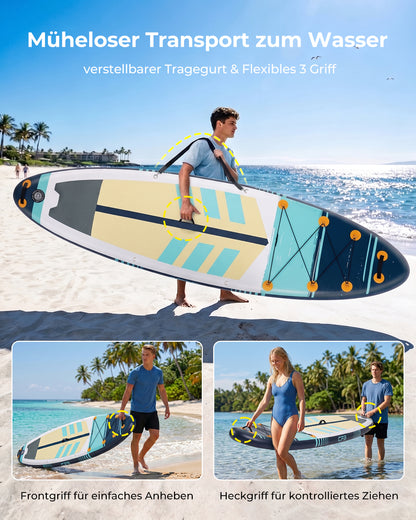 CF3 Stand Up Paddle Board 10'6'' – Aufblasbares SUP Board Set mit Paddel & Pumpe – Rutschfestes Allround Paddleboard für Erwachsene & Anfänger – Touring & Freizeit