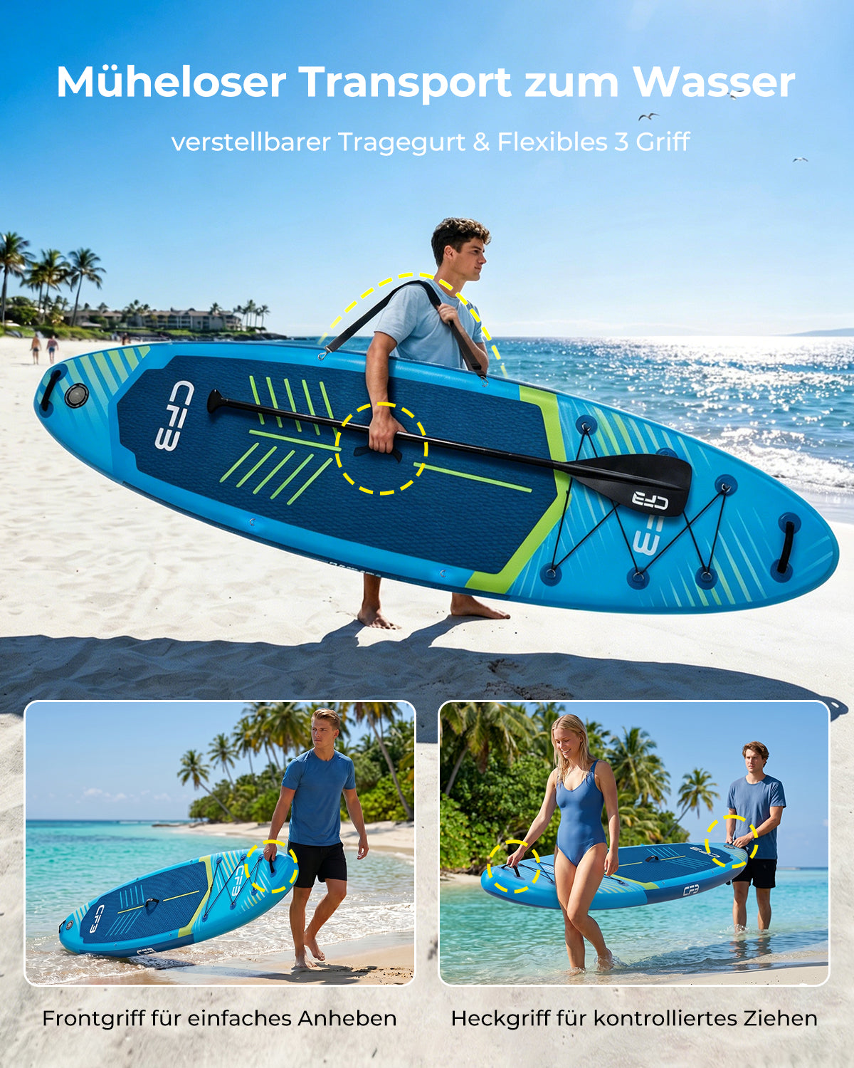 CF3 Premium SUP Board – Allround Stand Up Paddle Board für Anfänger & Fortgeschrittene