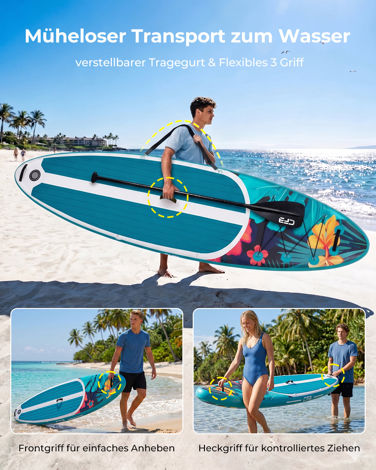 CFB Stand Up Paddling Board Aufblasbar 320x84x15cm, Extra Breites SUP Board Set für Erwachsene & Anfänger, Max 130kg, mit Tragegurt, Doppelhubpumpe & 5L Dry Bag
