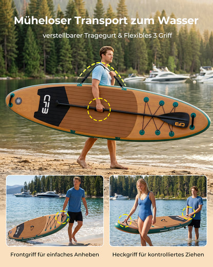 CFB Stand Up Paddling Board Aufblasbar 320x84x15cm, Extra Breites SUP Board Set für Erwachsene & Anfänger, Max 130kg, mit Tragegurt, Doppelhubpumpe & 5L Dry Bag