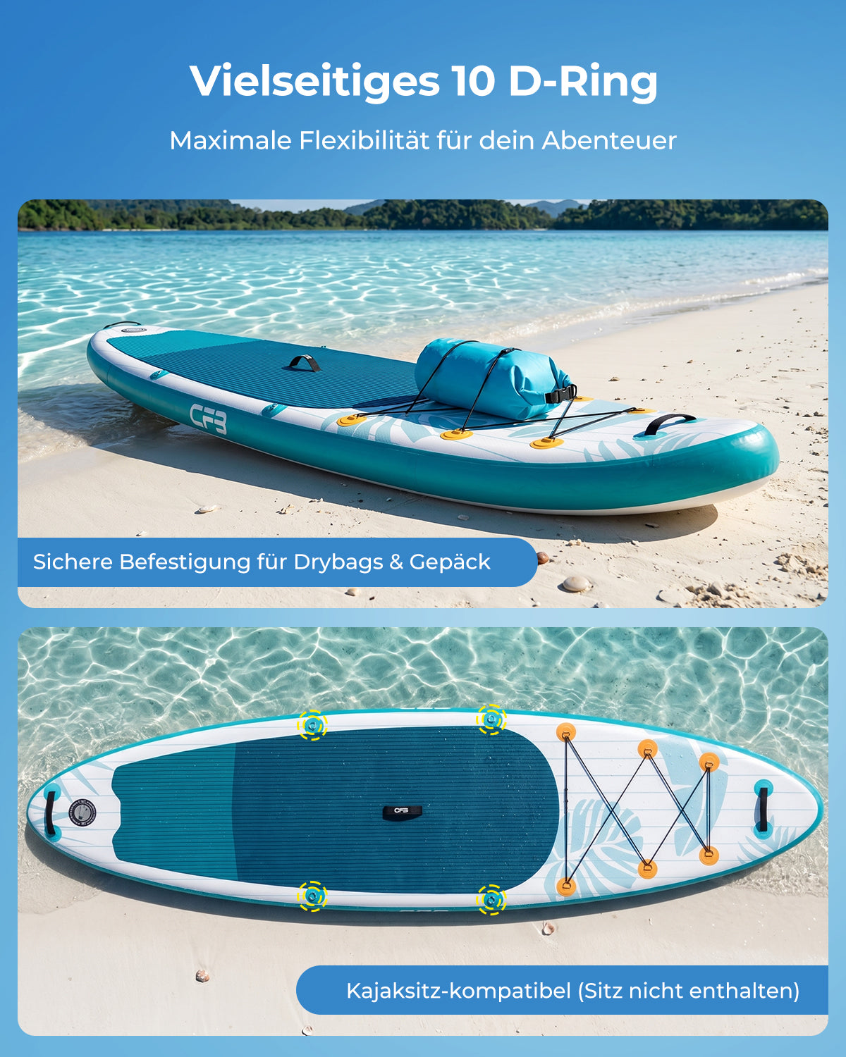CFB aufblasbares SUP-Board 320cm - Premium Stand Up Paddle Board für alle Gewässer, stabil und langlebig, ideal für Anfänger & Profis, inkl. komplettes Zubehör