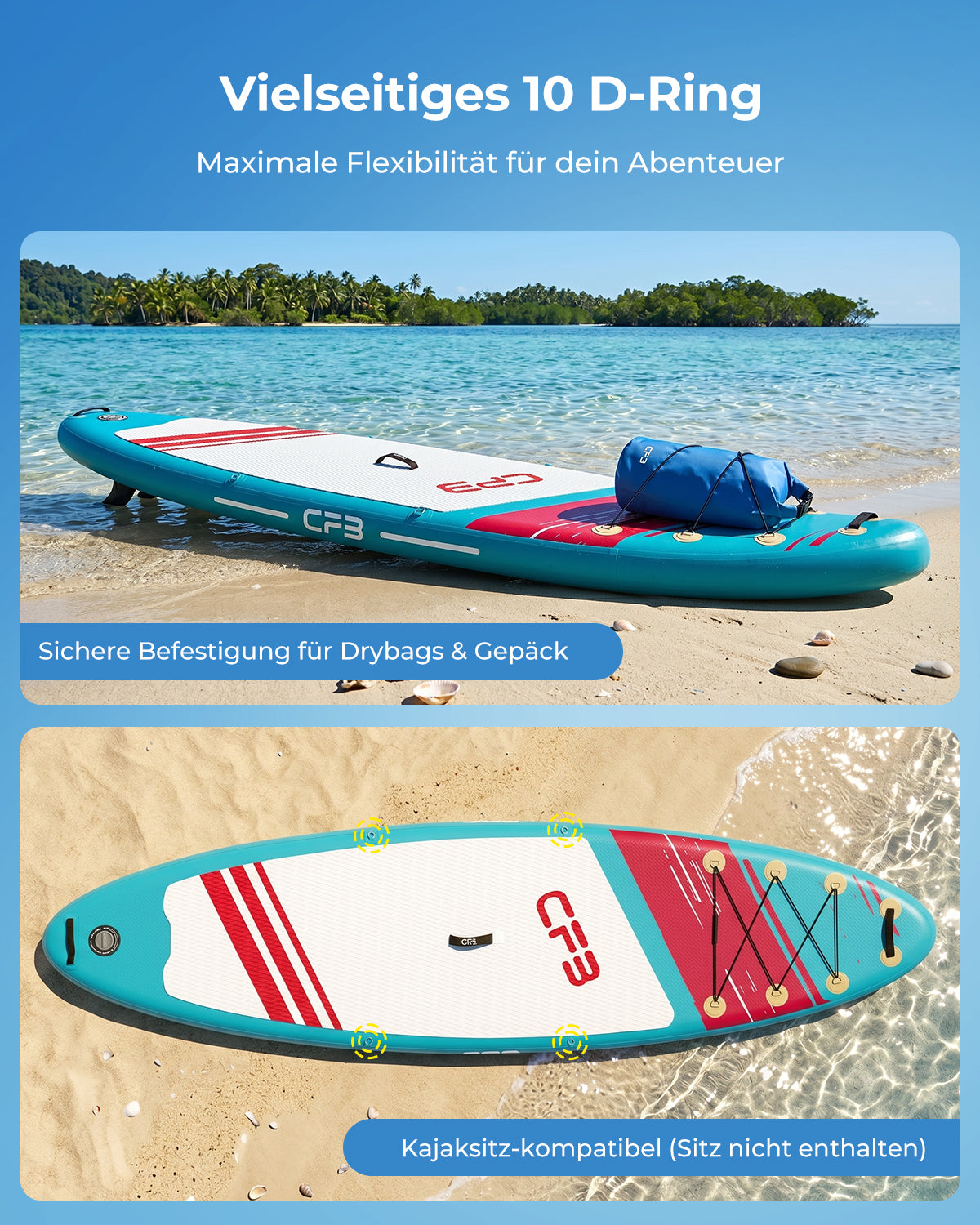 CFB Stand Up Paddling Board Aufblasbar 320x84x15cm, Extra Breites SUP Board Set für Erwachsene & Anfänger, Max 130kg, mit Tragegurt, Doppelhubpumpe & 5L Dry Bag