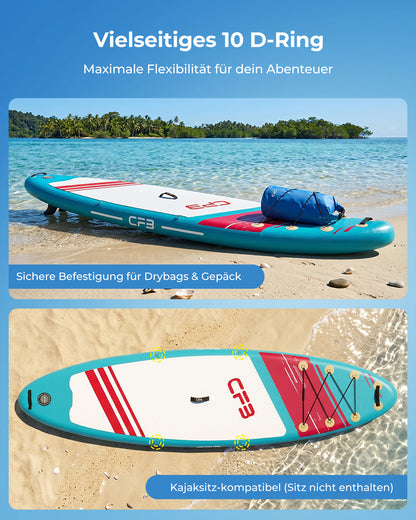 CFB Stand Up Paddling Board Aufblasbar 320x84x15cm, Extra Breites SUP Board Set für Erwachsene & Anfänger, Max 130kg, mit Tragegurt, Doppelhubpumpe & 5L Dry Bag