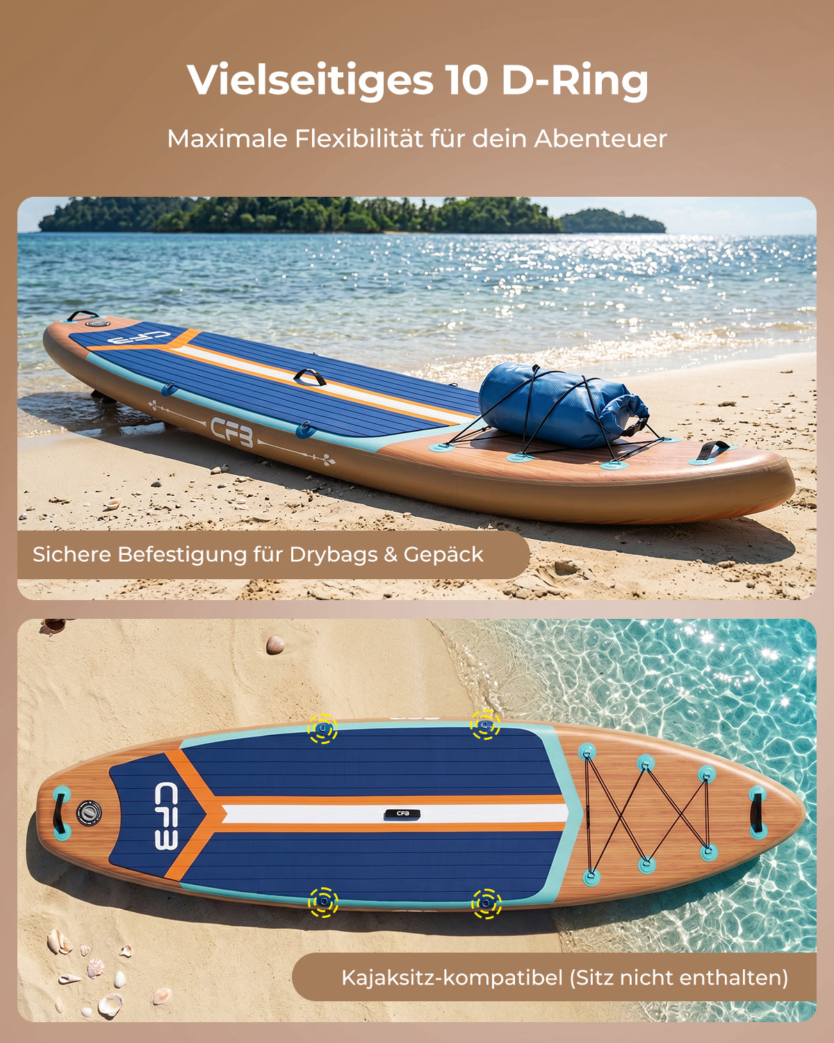 CFB Stand Up Paddling Board Aufblasbar 335x86x15cm, Ultra Breites SUP Board Set für Erwachsene & Familie, Max 140kg, mit Tragegurt, Doppelhubpumpe & 5L Dry Bag